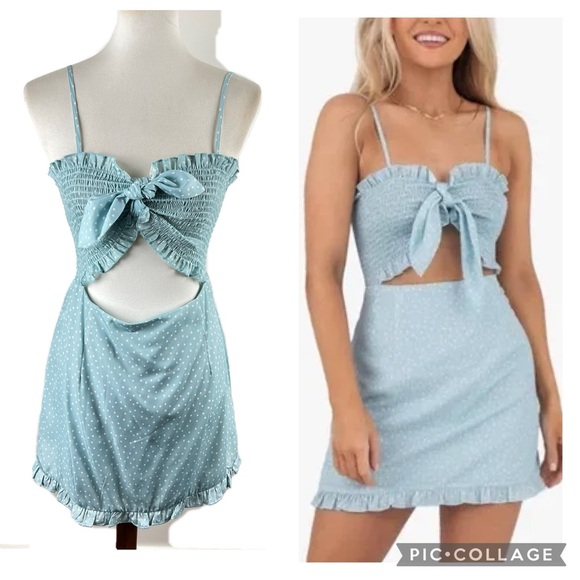 Kittenish Dresses & Skirts - Kittenish Polka Dot Cutout Dress in Light Blue, Medium